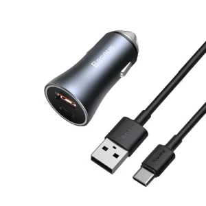 Baseus Golden Contactor Pro Dual Quick Charger Car Charger U+u 40W USB Type-C 5A 1.0m Cable Dark Gray TZCCJD-A0G
